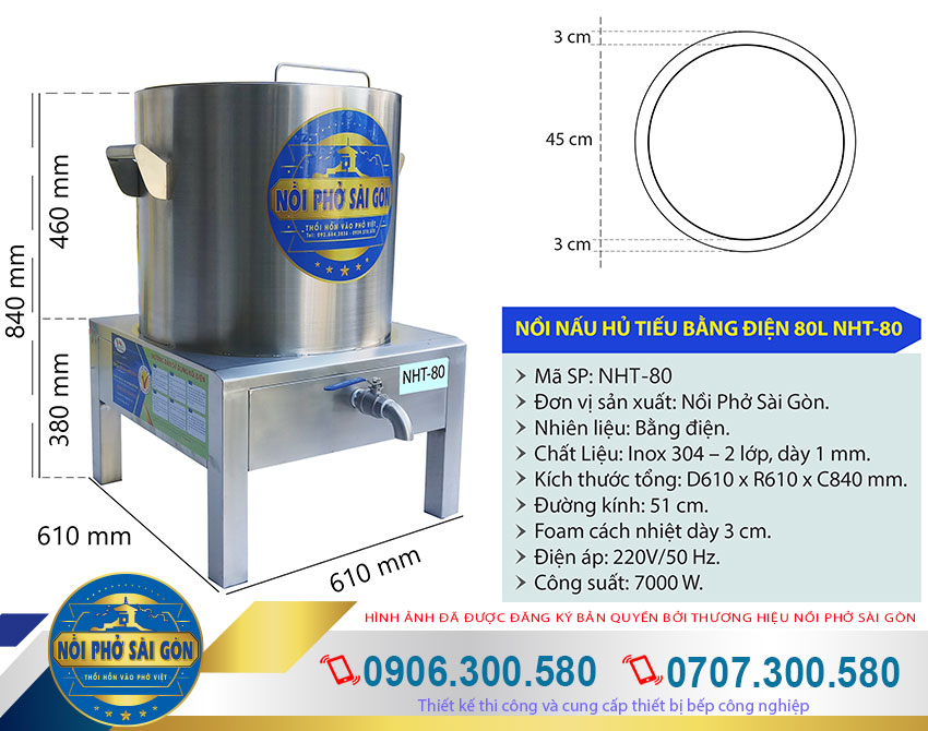 Giá bán nồi inox nấu hủ tiếu công nghiệp 80 lít. Liên hệ chúng tôi ngay.