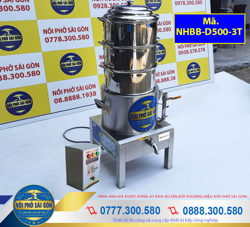 Nồi Hấp Bánh Bao Điện Công Nghiệp 3 Tầng NHBB-D500-3T