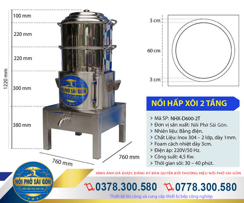 Thông số kỹ thuật nồi hấp xôi bằng điện 2 tầng giá tốt đầy đủ kích thước cho từng chi tiết